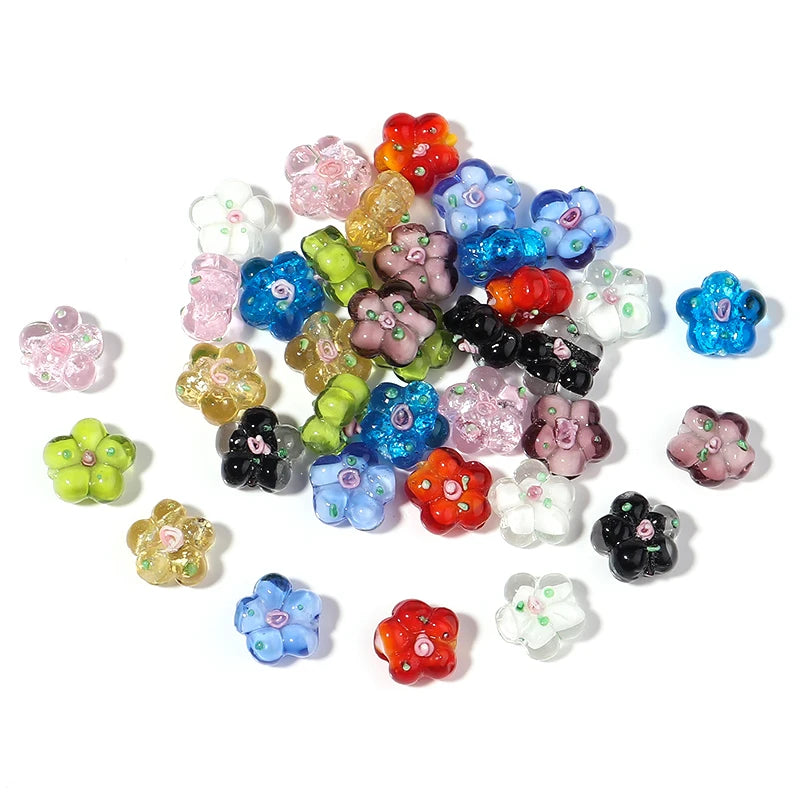 10pcs Flower Lampwork Beads Colorful Loose Beads Jewelry DIY Bracelet Necklace