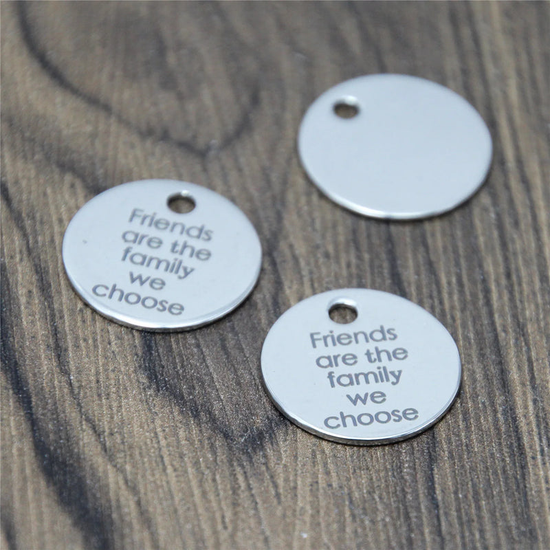 10pcs/lot Family Friendship Gift 20mm Stainless Steel Message Charm Pendant