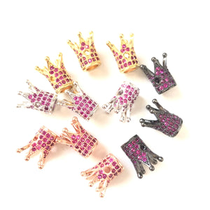 10pcs Fuchsia Zirconia Crown Spacer Beads for Bracelet Making