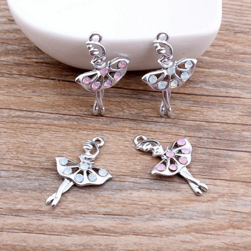 10pcs/lot Ballet Dancer Charms Earring DIY Rhinestone Ballerina Pendant YZ264