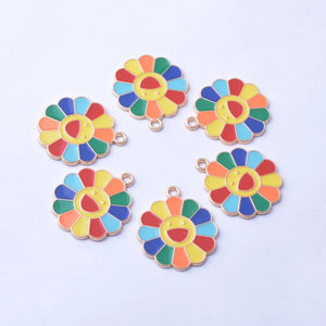 10pcs Smiling Face Sunflower Charms Ear Pendant DIY Earrings