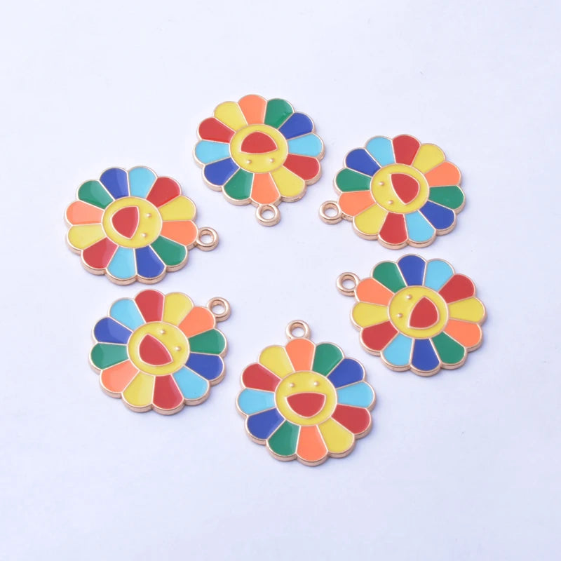 10pcs Smiling Face Sunflower Charms Ear Pendant DIY Earrings