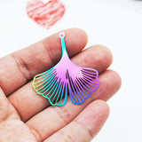 10pcs Gradient Rainbow Leaves Charms Stainless Steel Earring Pendants