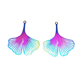 10pcs Gradient Rainbow Leaves Charms Stainless Steel Earring Pendants