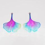 10pcs Gradient Rainbow Leaves Charms Stainless Steel Earring Pendants