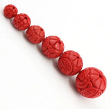 10pcs Carving Cinnabar Red Beads 6-14mm Round Natural Stone DIY Jewelry