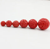 10pcs Carving Cinnabar Red Beads 6-14mm Round Natural Stone DIY Jewelry