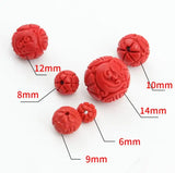 10pcs Carving Cinnabar Red Beads 6-14mm Round Natural Stone DIY Jewelry