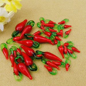10pcs Red Pepper Shape Lampwork Pendants for Necklace Making