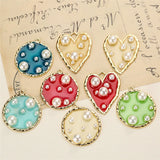 10pcs Colorful Heart Shape Enamel Charms With Pearl Oil Drop Pendant