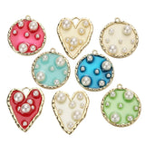 10pcs Colorful Heart Shape Enamel Charms With Pearl Oil Drop Pendant