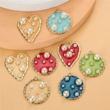 10pcs Colorful Heart Shape Enamel Charms With Pearl Oil Drop Pendant