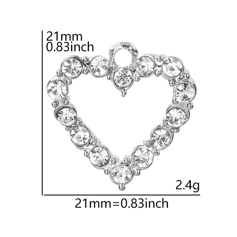10pcs Heart Silver Crystal Charms Earring Crafts Pendant