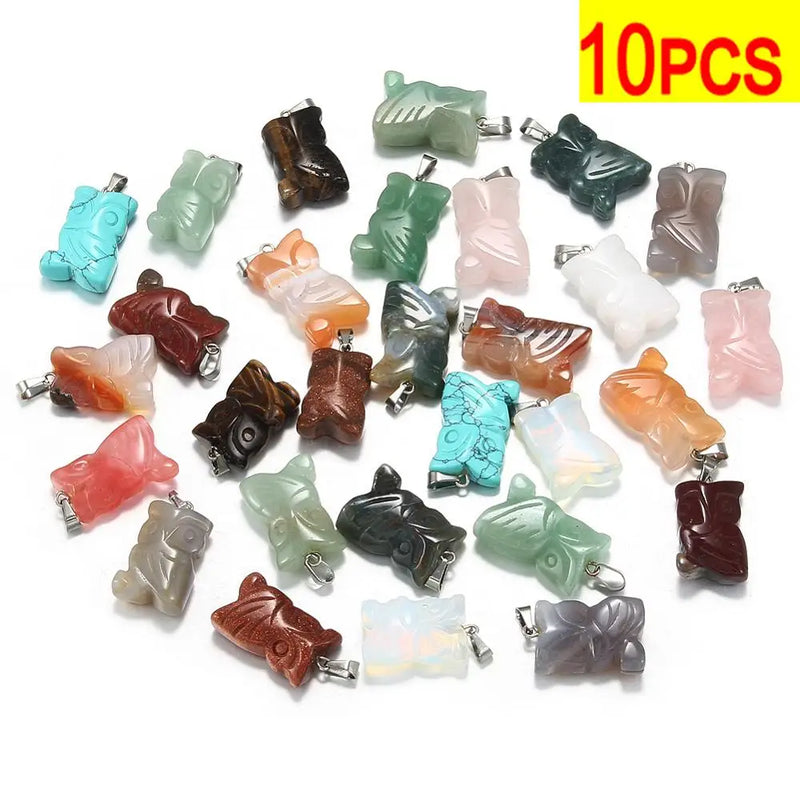 10pcs Natural Stone Owl Charms Pendants for DIY Jewelry Reiki Chakra