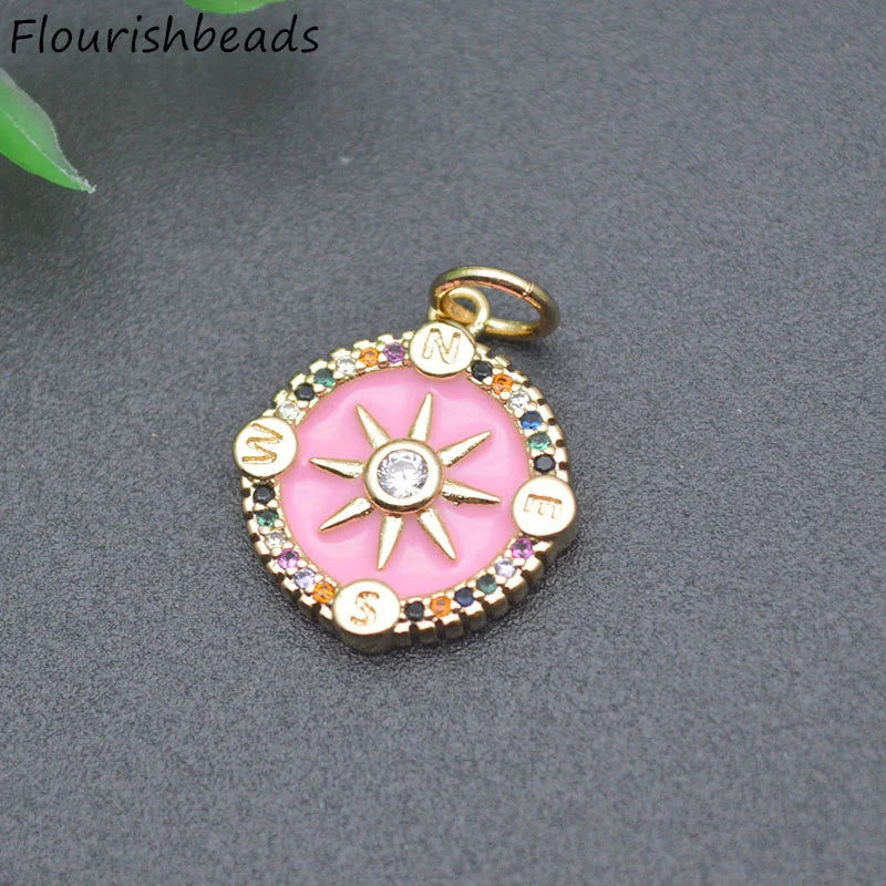 10pcs Colorful CZ Enamel Compass Star Charms Pendants for DIY Jewelry Making