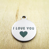 10pcs I LOVE YOU HEART Charms Laser Engraved DIY Pendants