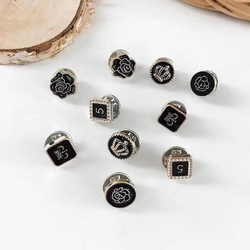 10pcs Pearl Circle Brooch Pins PU Button Women Metal Sweater Collar Hijab Pin