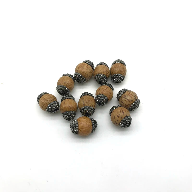 10pcs/lot Wood Loosed Beads Rhinestones Paved Beads For Jewelry Making
