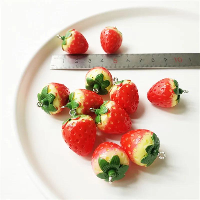 10pcs 3D Strawberry Resin Charms Earring DIY Jewelry Accessories