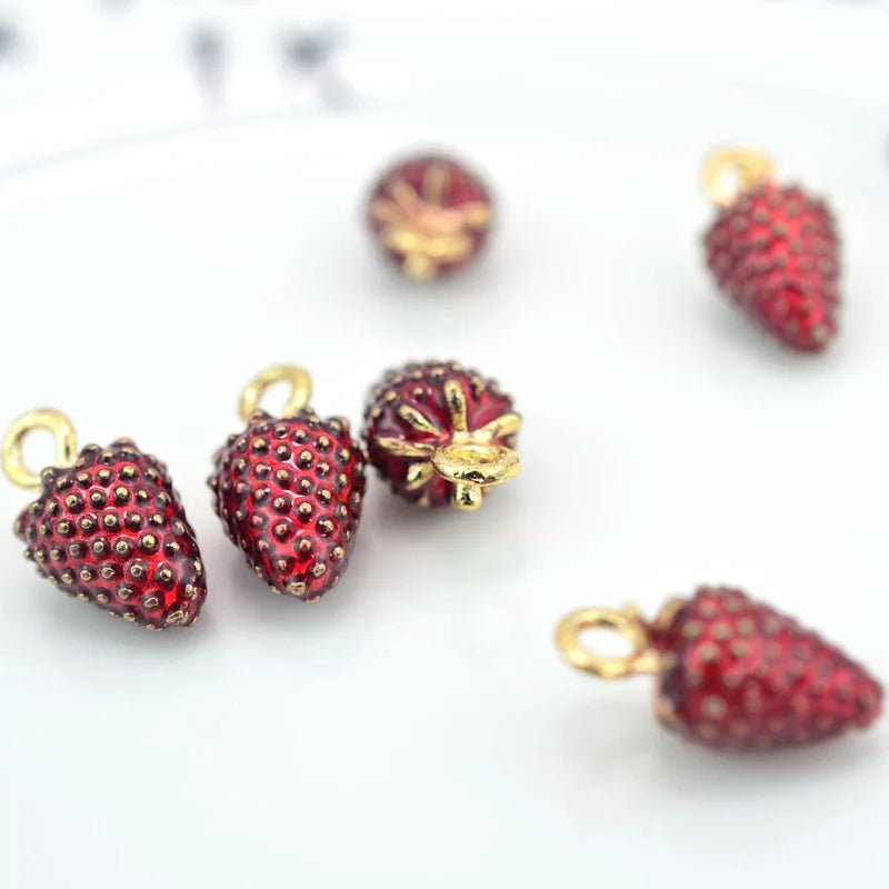 10pcs Strawberry Enamel Charm Pendant Jewelry Making Accessories