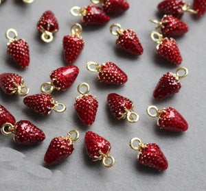 10pcs Strawberry Enamel Charm Pendant Jewelry Making Accessories