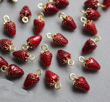 10pcs Strawberry Enamel Charm Pendant Jewelry Making Accessories