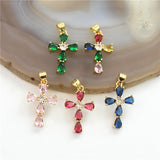 10pcs Multicolor Glass Cross Pendant,Plated CZ Charm