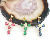 10pcs Multicolor Glass Cross Pendant,Plated CZ Charm