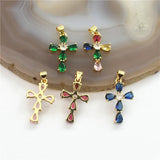 10pcs Multicolor Glass Cross Pendant,Plated CZ Charm