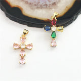 10pcs Multicolor Glass Cross Pendant,Plated CZ Charm