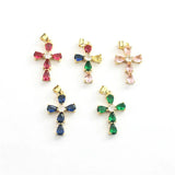 10pcs Multicolor Glass Cross Pendant,Plated CZ Charm