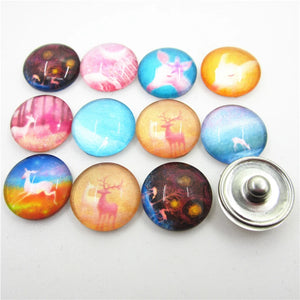 10pcs/lot Mix Deer Snap Buttons 18mm Glass Ginger Snap Bracelet&Bangles DIY
