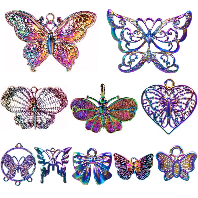 10pcs Rainbow Butterfly Insect Pendants DIY Charms for Jewelry Making