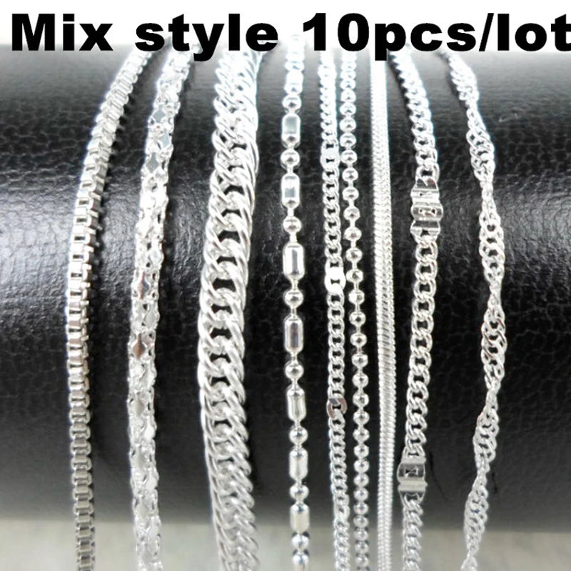10pcs/lot Mix Style Silver Chain Necklace Thin Chains Men Women Choker