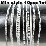 10pcs/lot Mix Style Silver Chain Necklace Thin Chains Men Women Choker