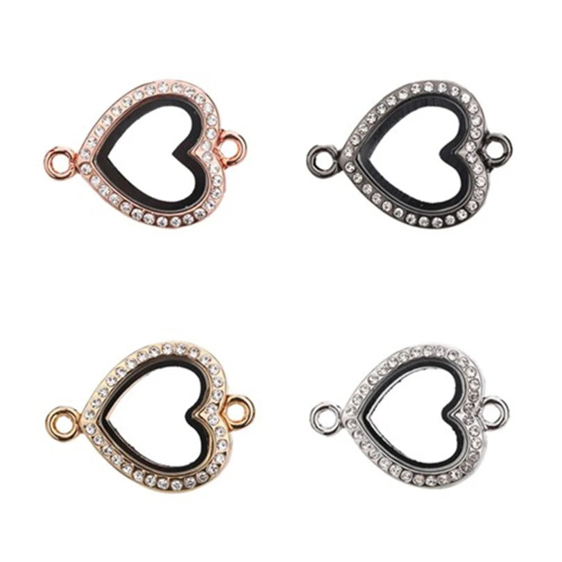 10pcs/lot Mix Heart Locket Pendants Round Rhinestone Glass Memory Charm