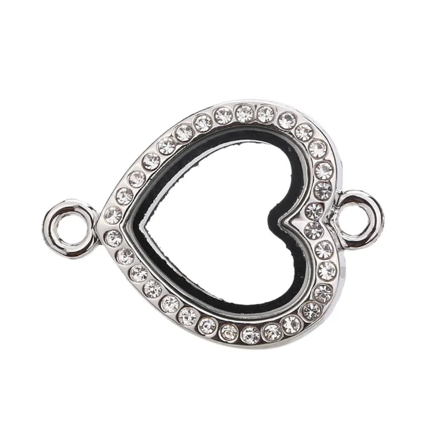 10pcs/lot Mix Heart Locket Pendants Round Rhinestone Glass Memory Charm