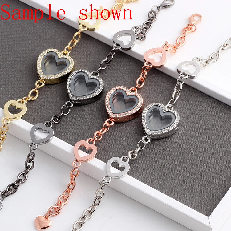 10pcs/lot Mix Heart Locket Pendants Round Rhinestone Glass Memory Charm