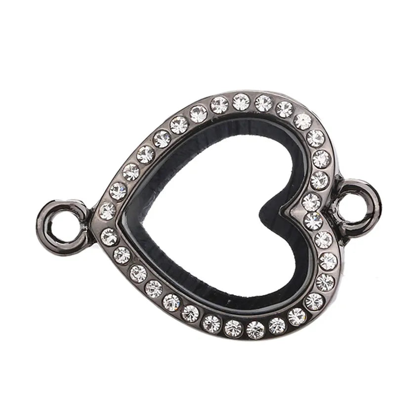10pcs/lot Mix Heart Locket Pendants Round Rhinestone Glass Memory Charm