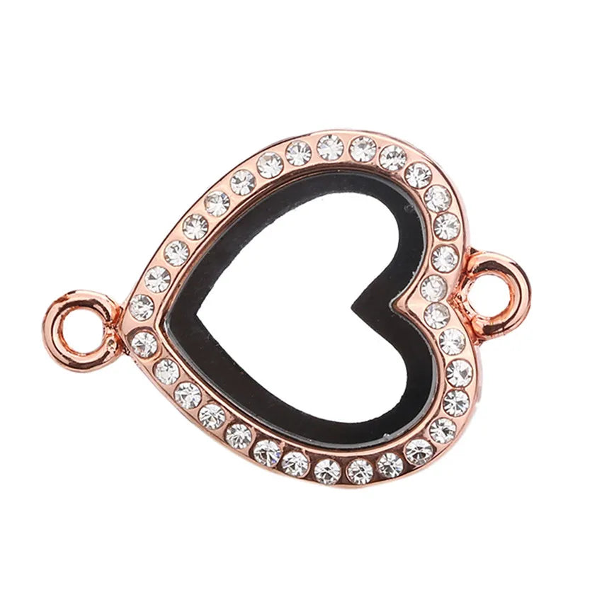 10pcs/lot Mix Heart Locket Pendants Round Rhinestone Glass Memory Charm