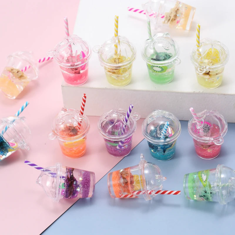 10pcs Mixed Fruit Juice Lemon Drink Cup Charms Pendant DIY Earrings Keychain