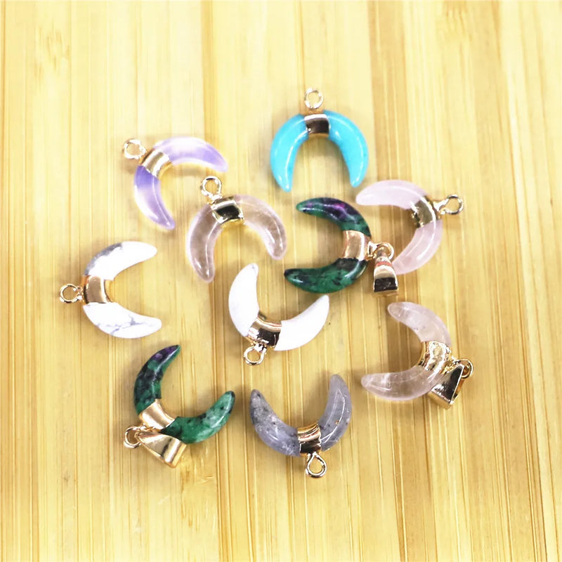 10pcs Moon Shape Natural Stone Agates Pendants for DIY Jewelry Making