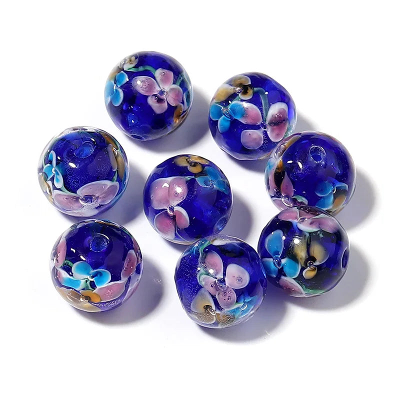10pcs Colorful Flower Lampwork Beads Round Spacer Beads DIY Jewelry Making