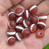 10pcs Natural Agate Dzi Ball Line Red Frosted Pattern Amulet Gem