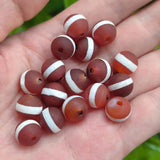 10pcs Natural Agate Dzi Ball Line Red Frosted Pattern Amulet Gem