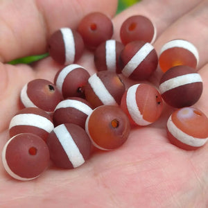 10pcs Natural Agate Dzi Ball Line Red Frosted Pattern Amulet Gem