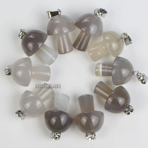 10pcs Gray Agate Stone Mushroom Pendant Beads Reiki Chakra Healing Gemstone