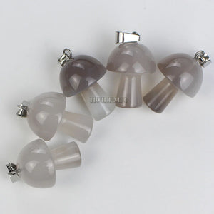 10pcs Gray Agate Stone Mushroom Pendant Beads Reiki Chakra Healing Gemstone