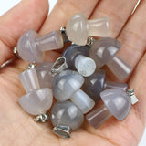 10pcs Gray Agate Stone Mushroom Pendant Beads Reiki Chakra Healing Gemstone