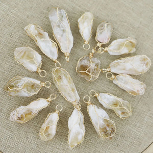 10pcs Raw Ore Stone Golden Necklace Aroma Pendant Women Diy Fashion Charm